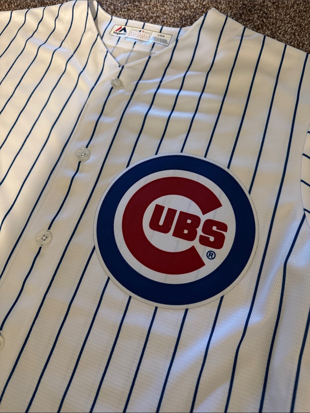 Majestic Chicago Cubs White & Blue Pinstripe Baseball Jersey - Picture 2 of 8